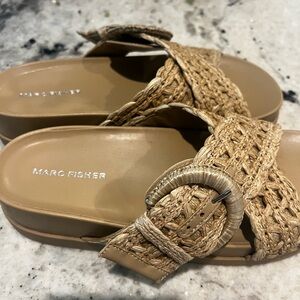 Marc Fisher Tan Woven Slide Sandals